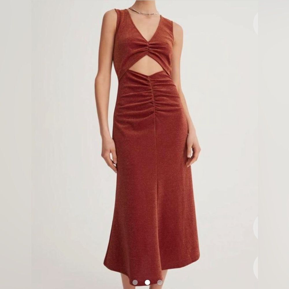 Hansen + Gretel Farrah Cut-Out Knit Midi Dress Sz Small NEW in Amber Sparkly‎